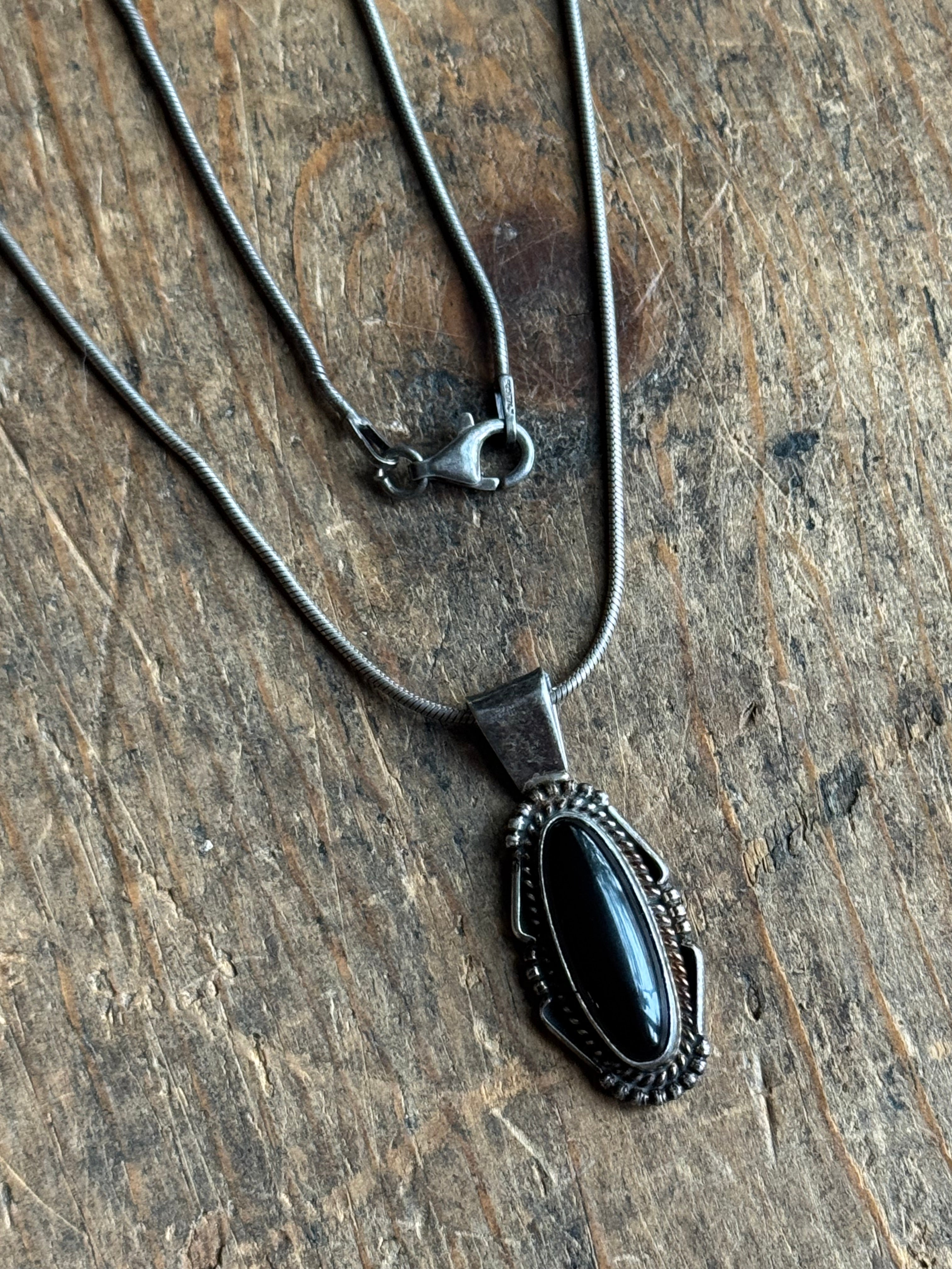 Vintage Sterling Silver Onyx Framed Necklace
