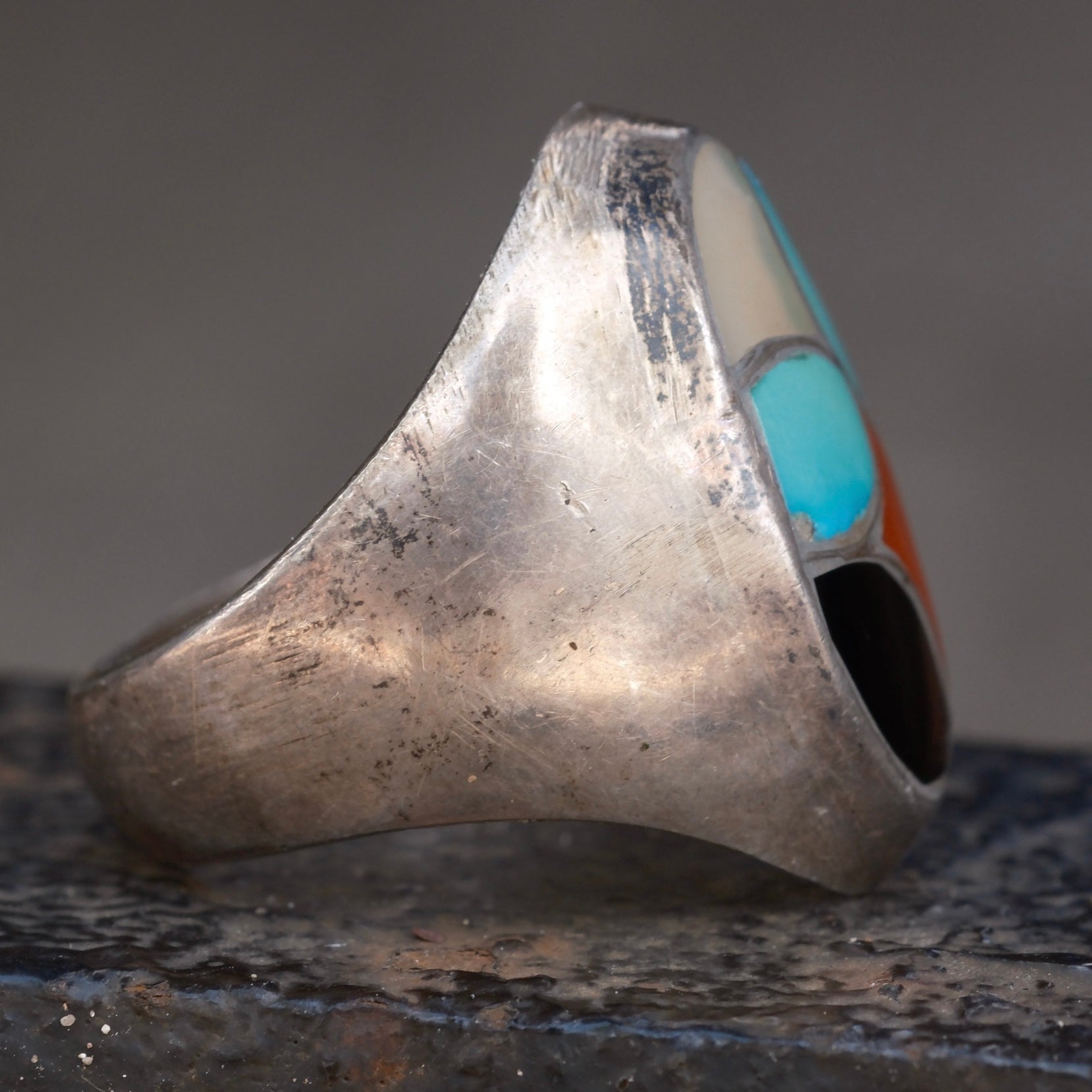 Vintage Sterling Multistone Inlay Fish Scale Ring 12