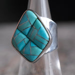 Vintage Sterling Turquoise Inlay Ring 6.5