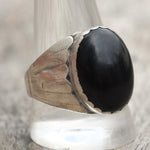 Vintage Sterling Ribbed Band Onyx Ring 12