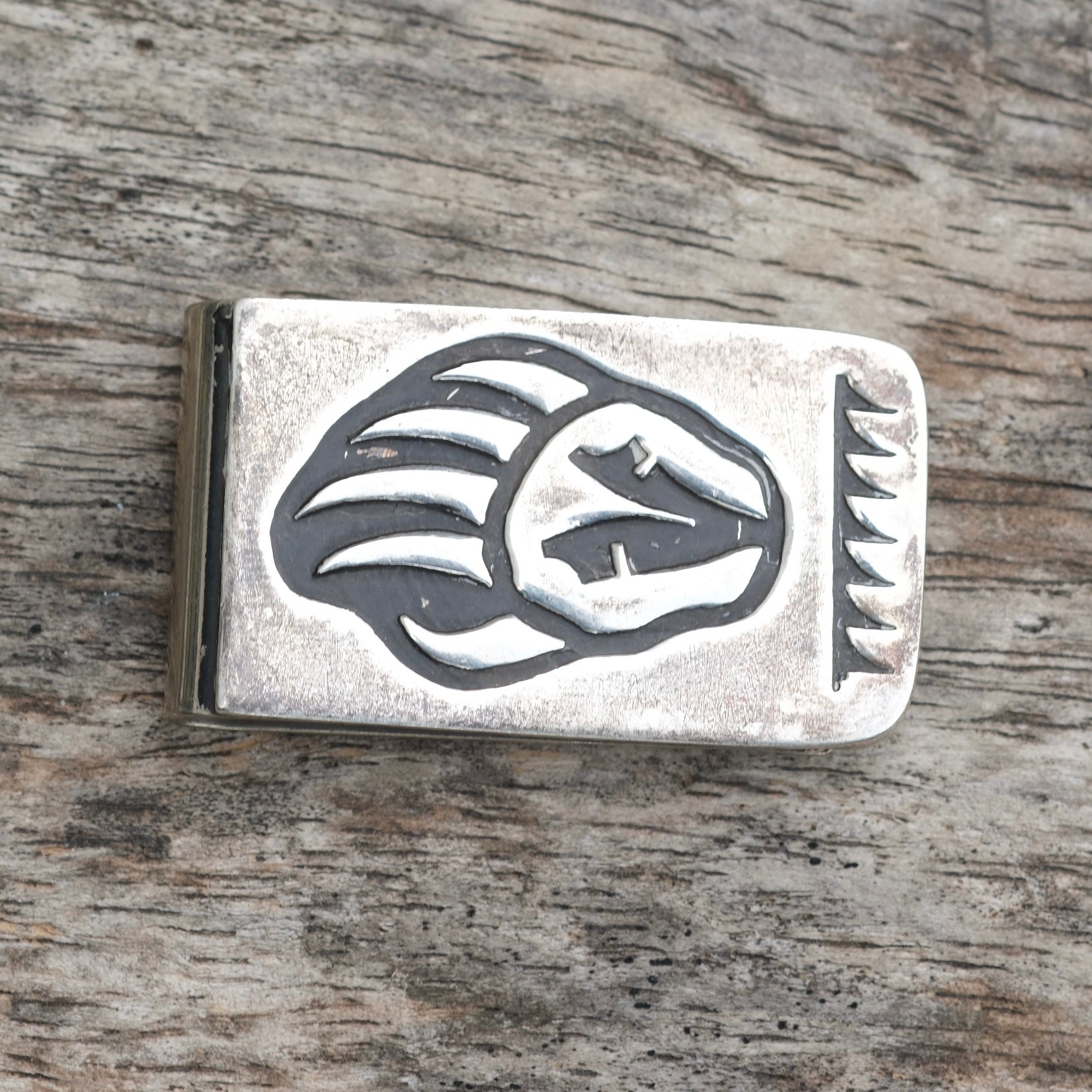 Vintage Sterling Overlay Stamped Bear Paw Money Clip