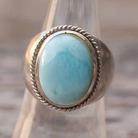 Vintage Sterling Larimar Signet Ring 7.25