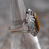 Vintage Sterling Tigers Eye Feather Ring 5.5