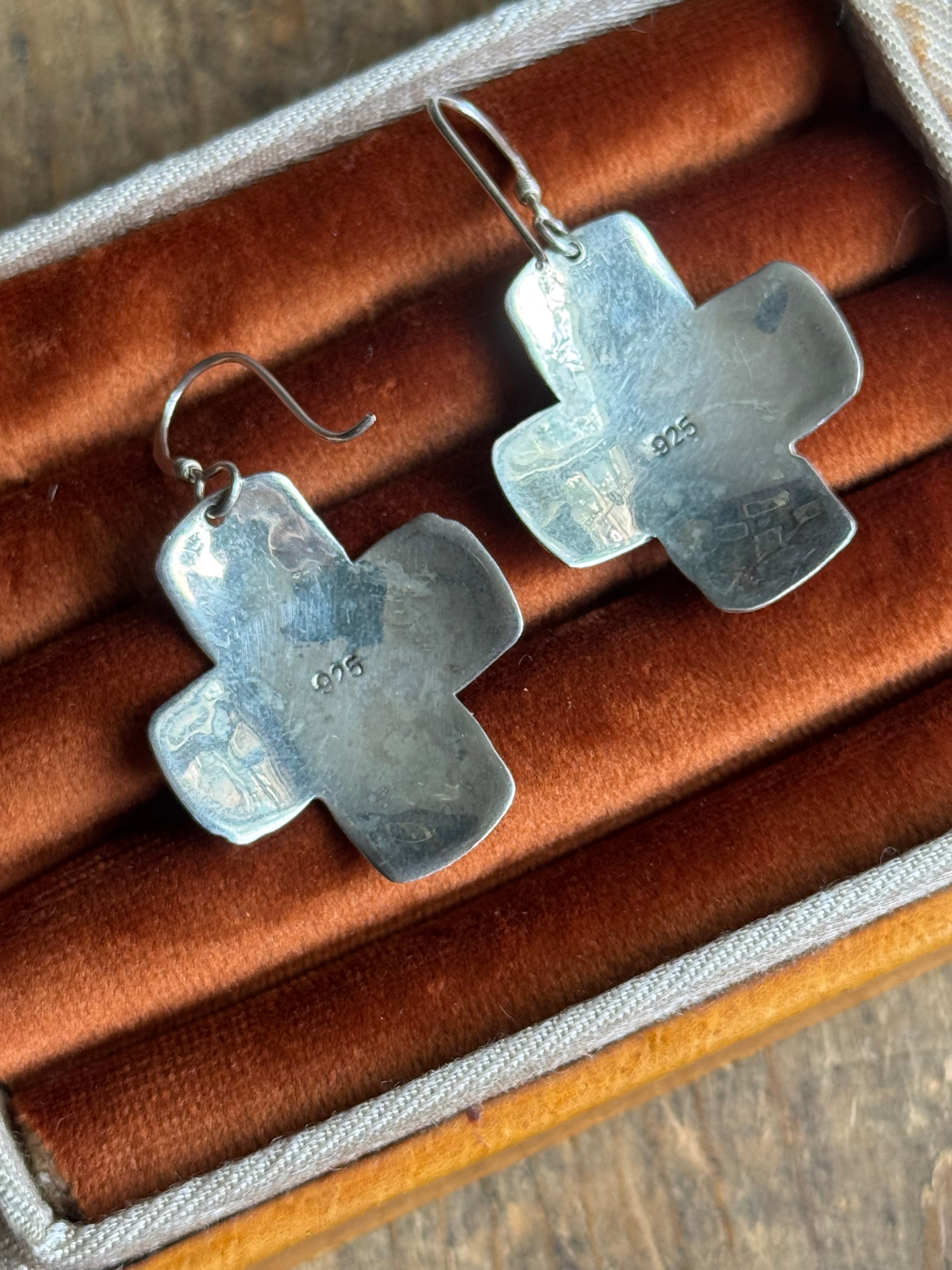 Vintage Sterling Silver Stamped Southwestern Cross Earrings