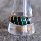Vintage Sterling Malachite and Onyx Inlay Band 12.5