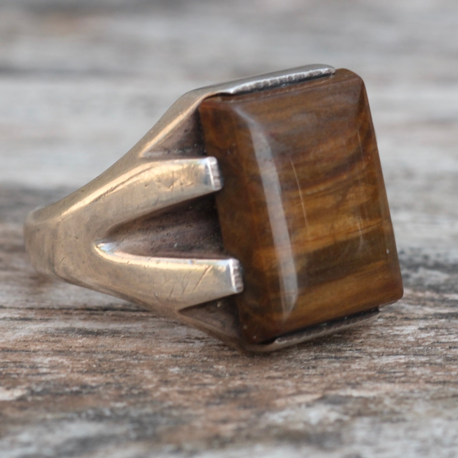 Vintage Sterling Tigers Eye Signet Ring 10.75