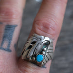 Vintage Sterling Turquoise Eagle Ring 11.5