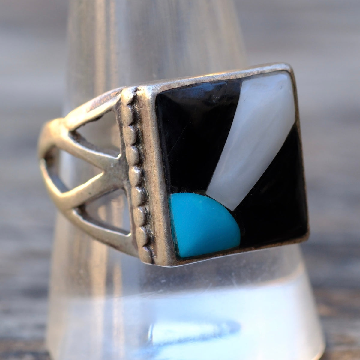 Vintage Sterling Multistone Inlay Sunrise Ring 10.5