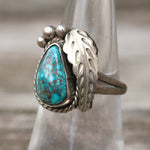 Vintage Sterling Turquoise Feather Ring 6.75