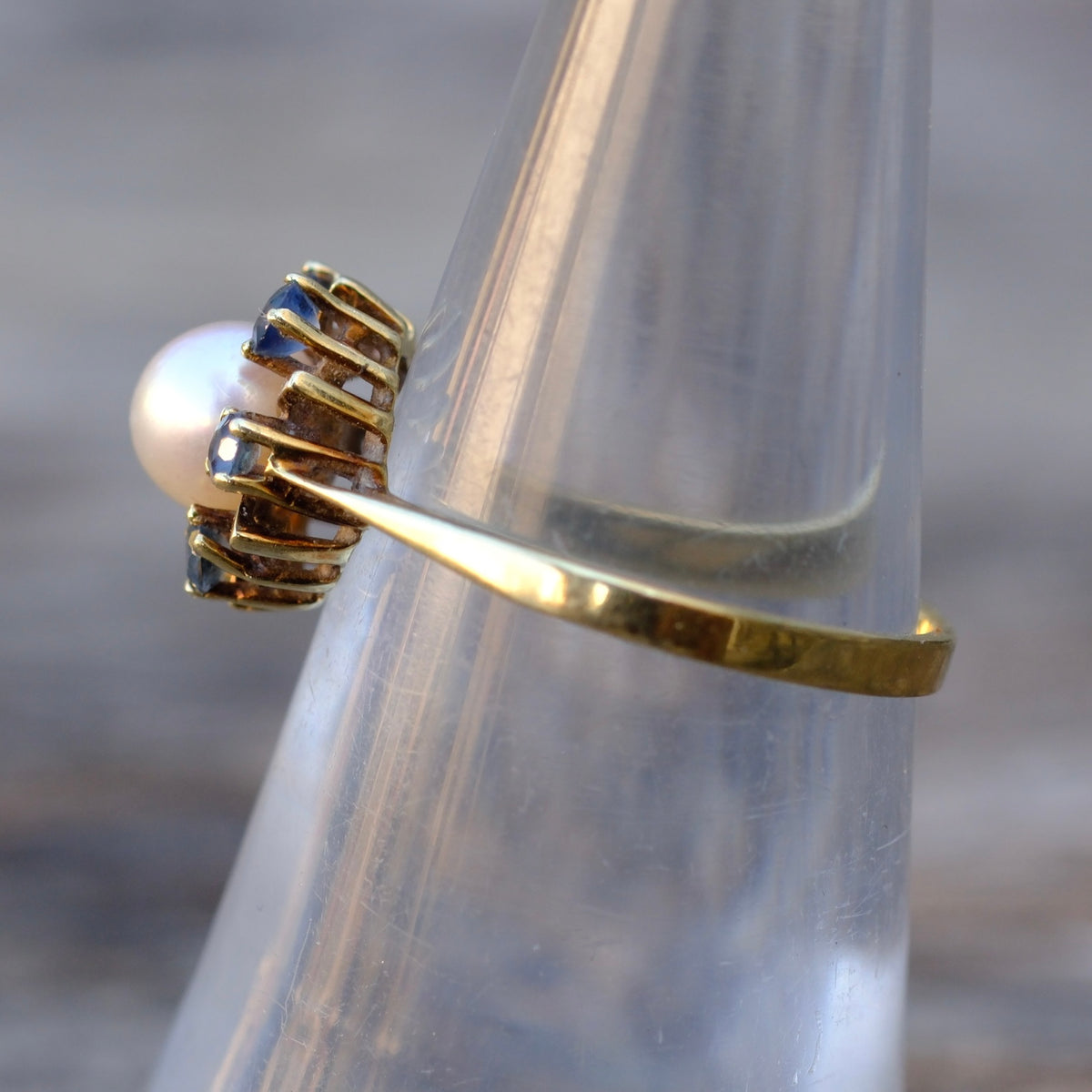 Vintage 14K Gold Pearl Sapphire Ring 6