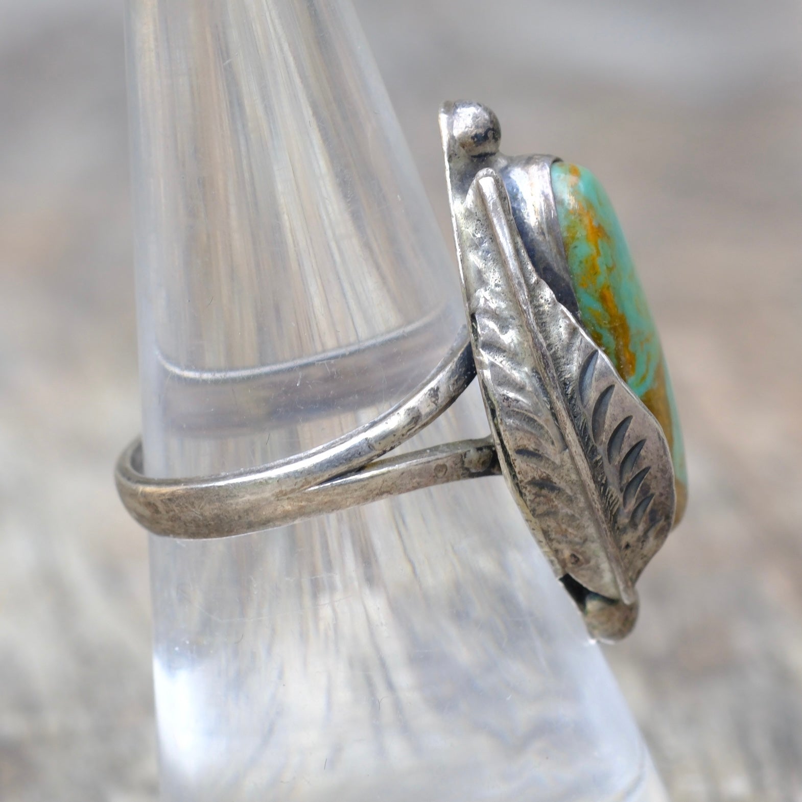 Vintage Sterling Turquoise Feather Ring 7