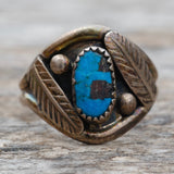 Vintage Sterling Turquoise Feather Ring 11.75