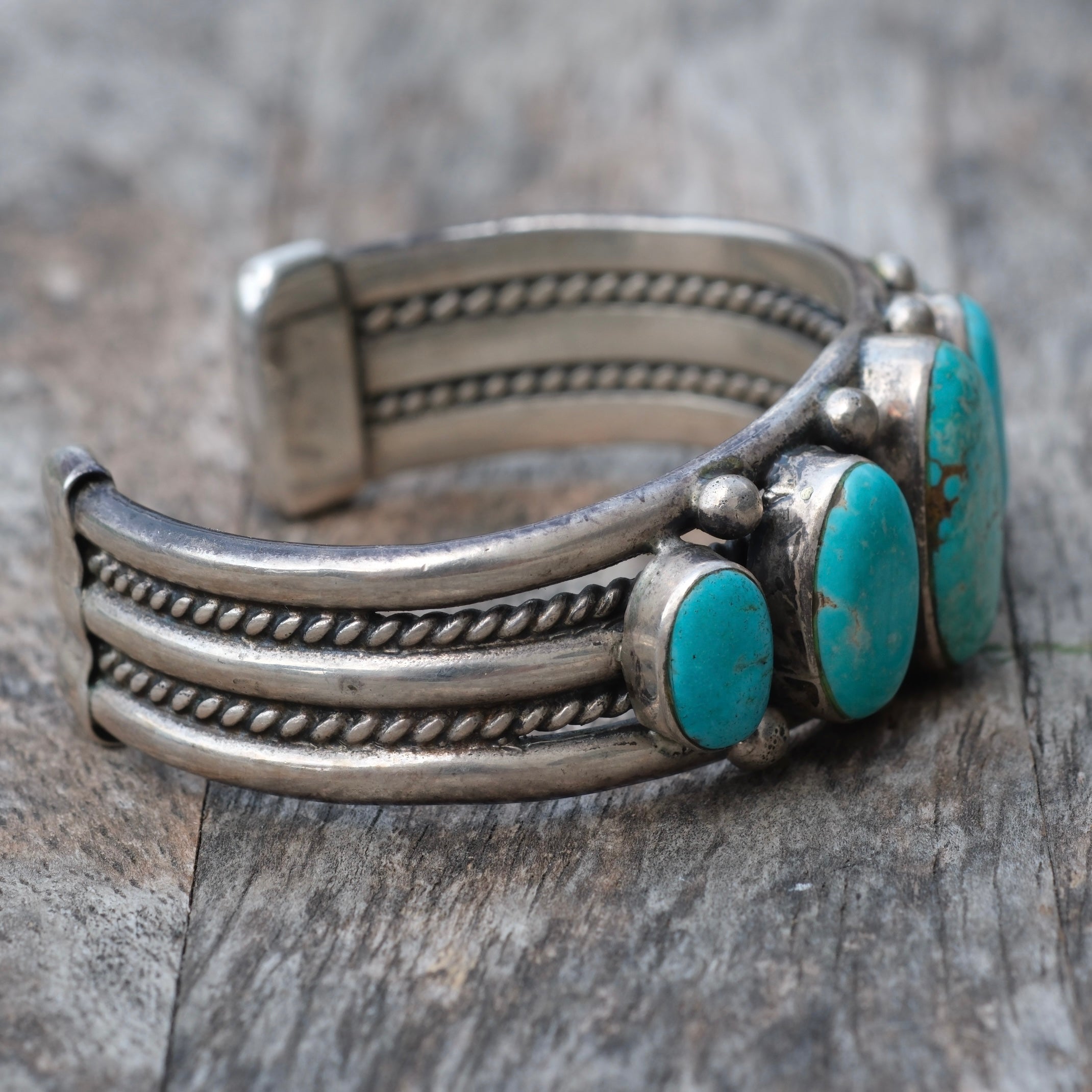Heavy 5-Stone Turquoise Cuff Bracelet