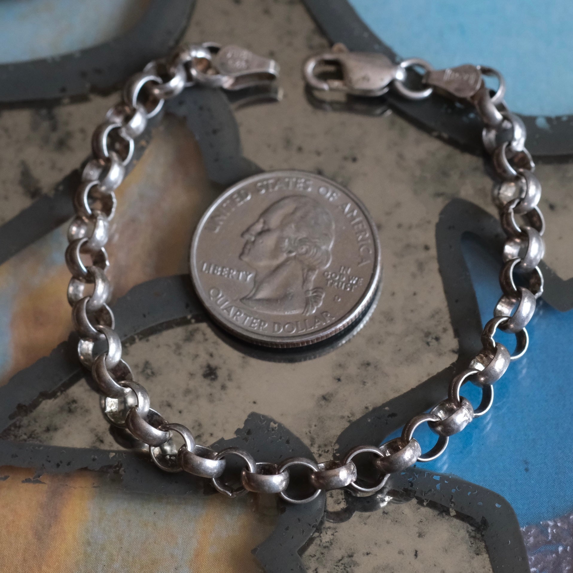 Vintage Sterling Rolo Chain Bracelet 7"