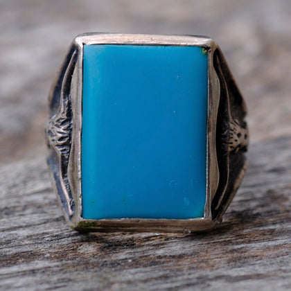 Vintage Sterling Turquoise Longhorn Ring 8.75