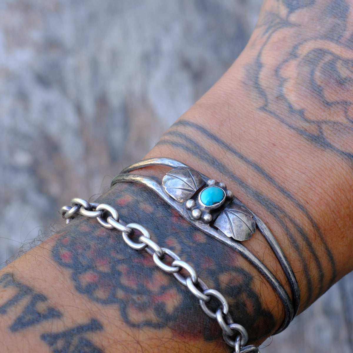 Vintage Sterling Turquoise Winged Cuff Bracelet