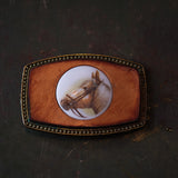 Vintage Leather Horse Belt Buckle