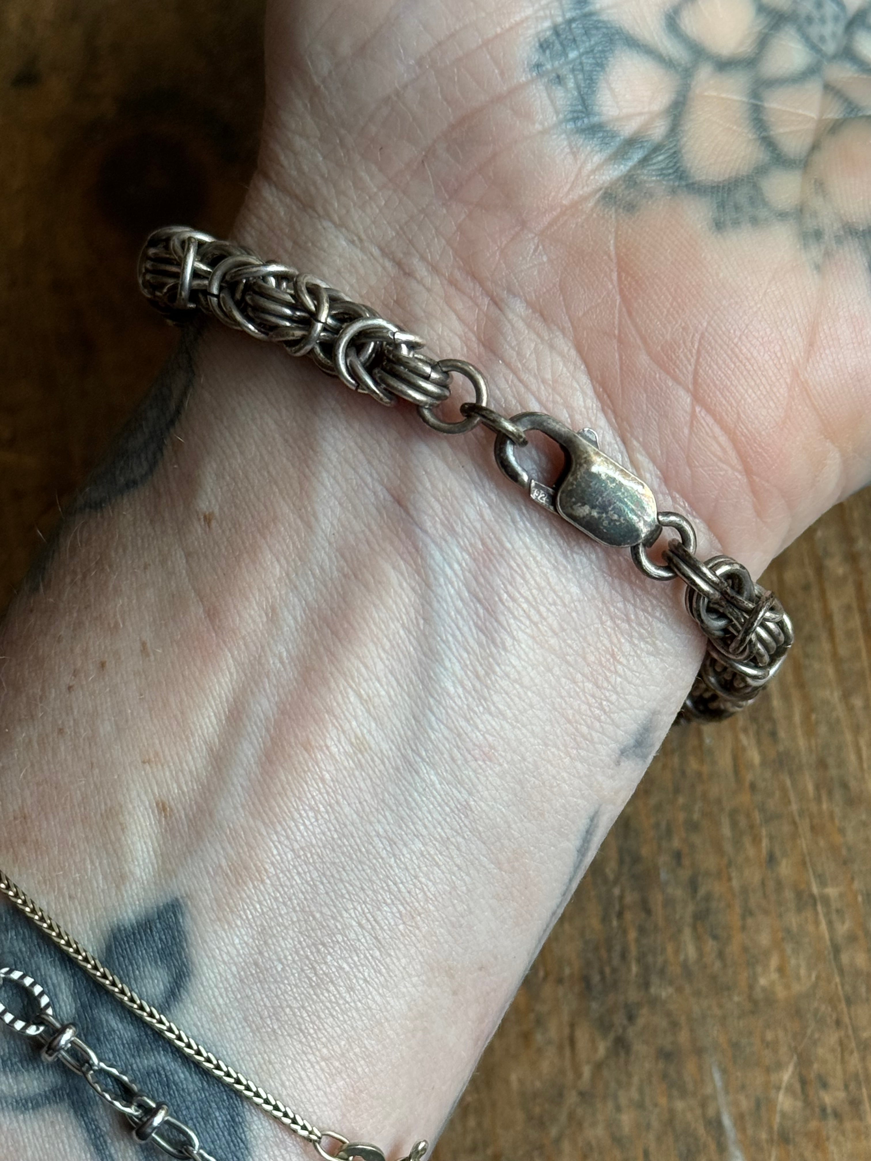 Vintage Sterling Silver 7.5” Byzantine Chain Bracelet