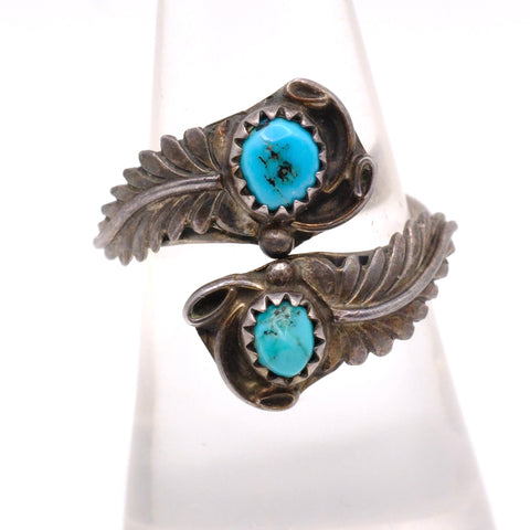 Vintage Sterling 2-Stone Turquoise Overpass Ring 7