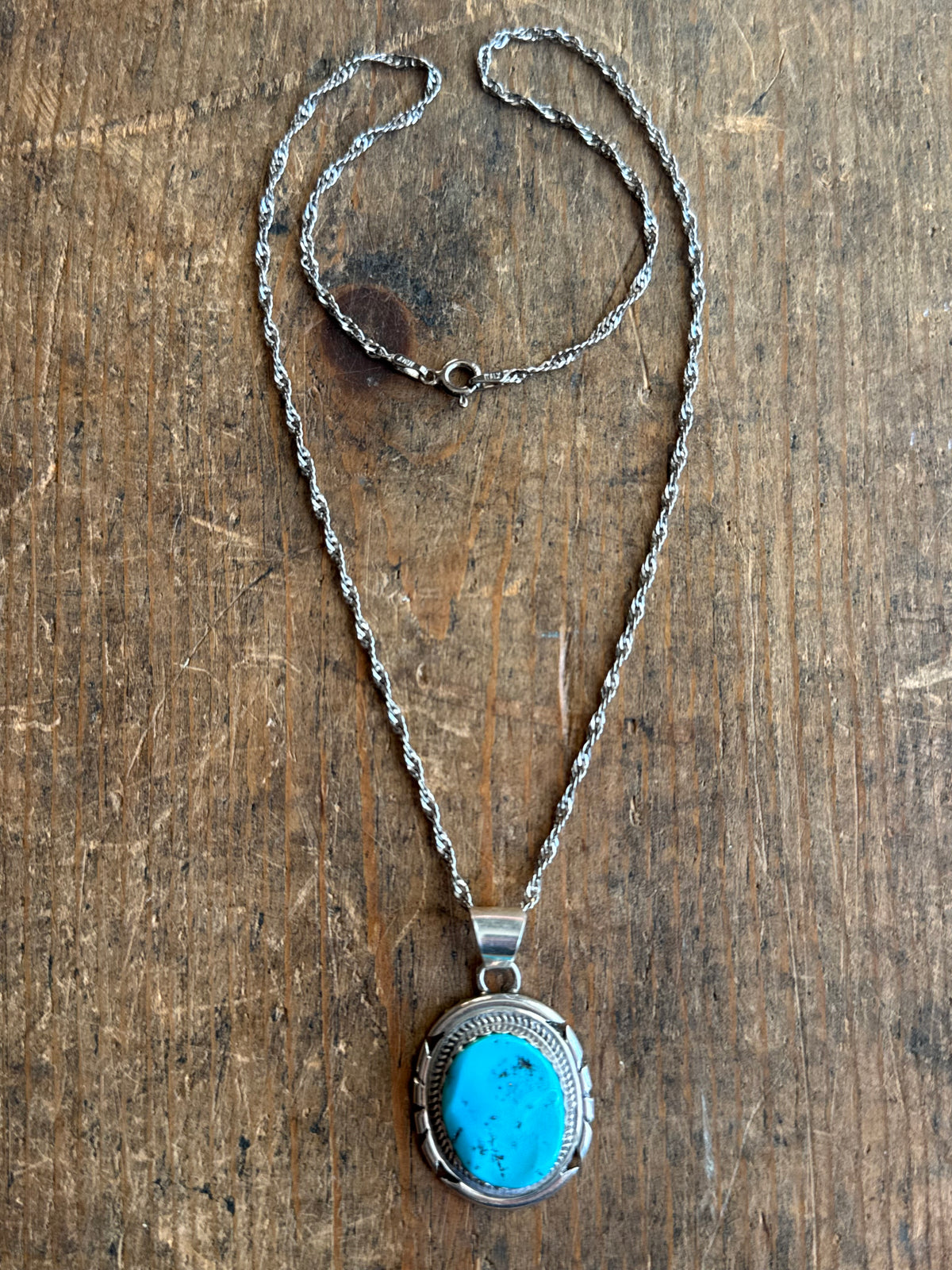 Vintage Sterling Silver Turquoise Sawcut Necklace