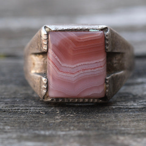 Vintage Sterling Agate Signet Ring 7.25