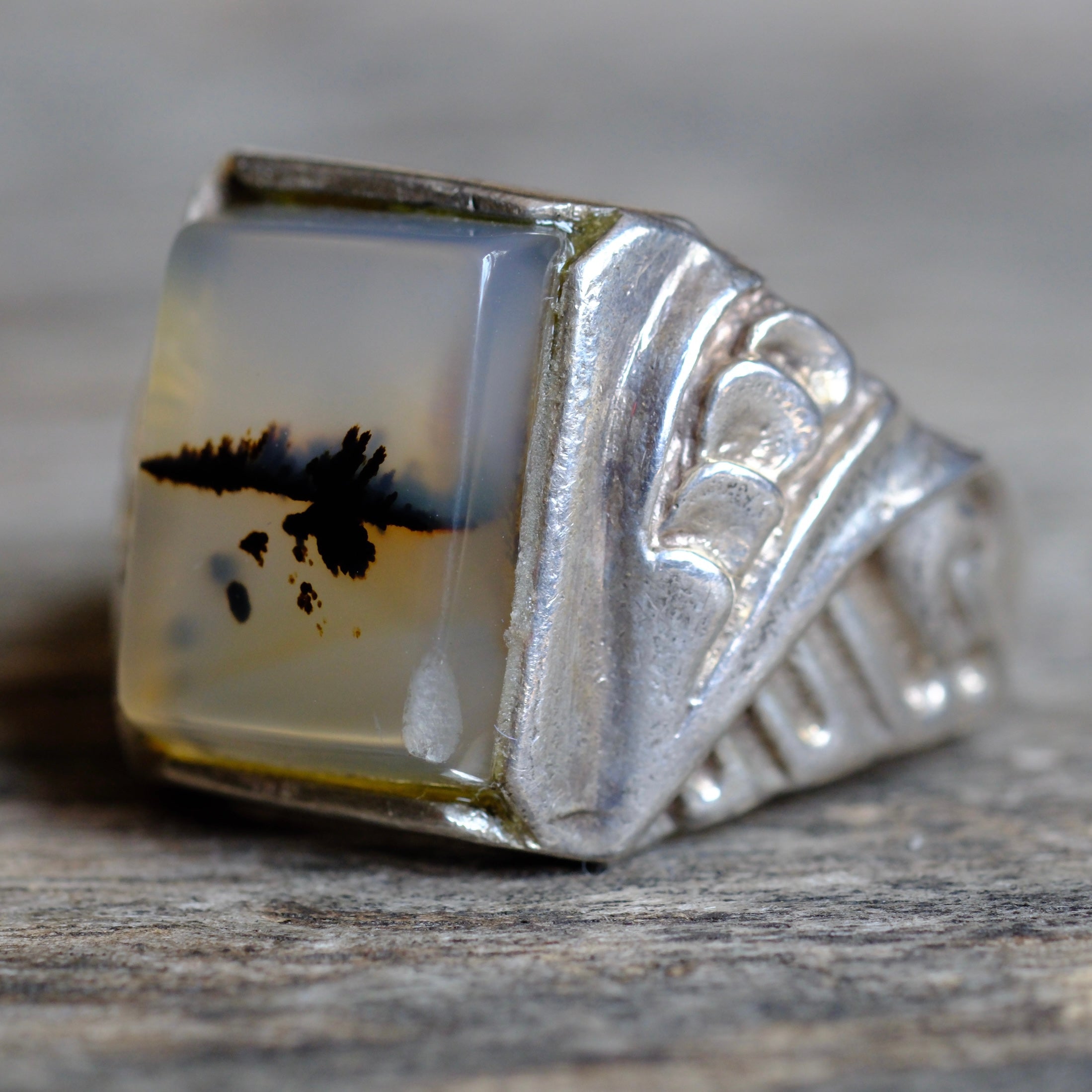 Vintage Sterling Agate Signet Ring 12.25