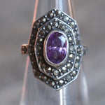 Vintage Sterling Amethyst Marcasite Ring 5.5