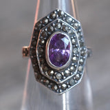 Vintage Sterling Amethyst Marcasite Ring 5.5