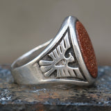 Vintage Sterling Goldstone Thunderbird Ring 8