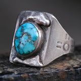 60's Vintage Sterling Turquoise Stamped Zia Ring 10.5