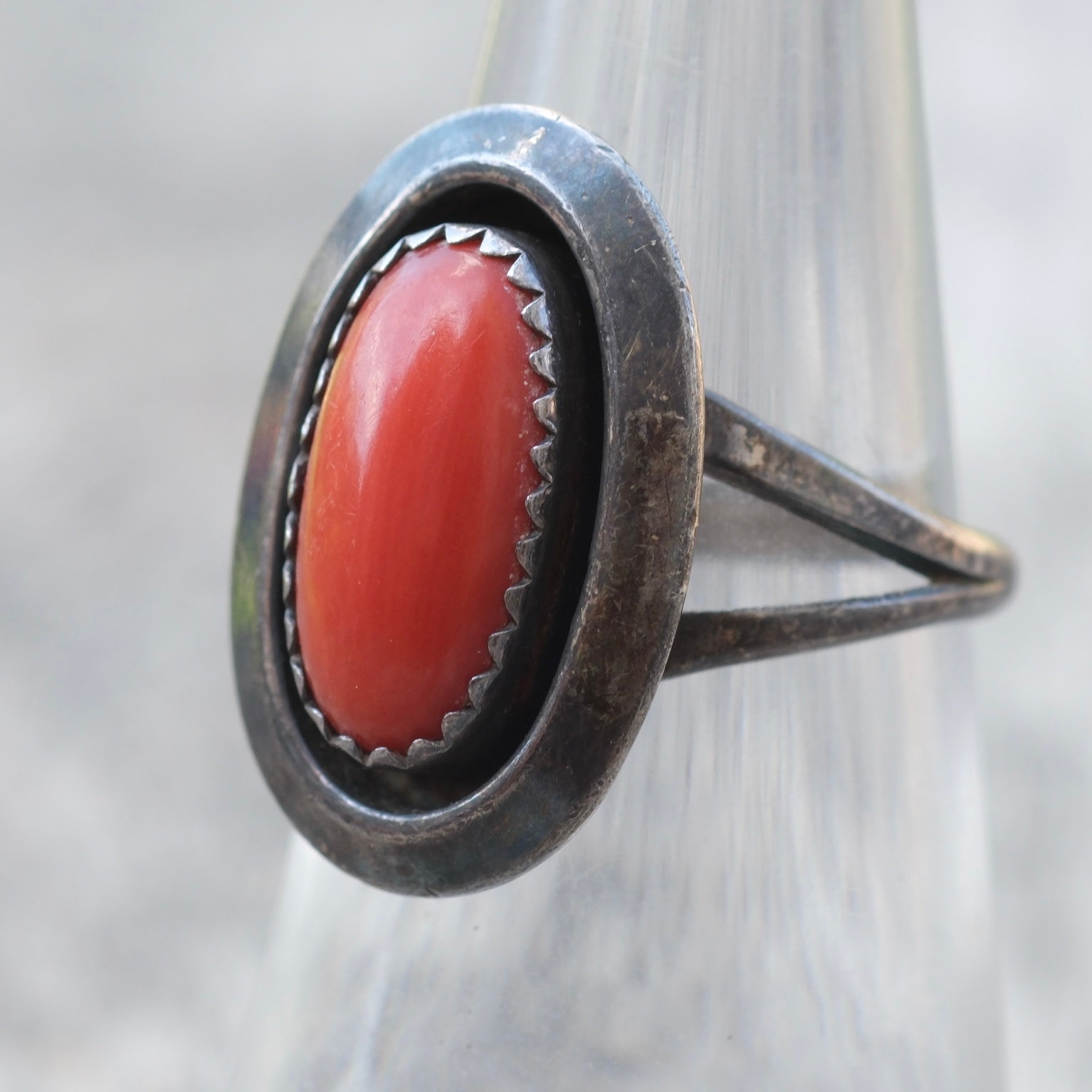 Vintage Sterling Coral Shadowbox Ring 6
