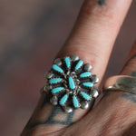 Vintage Sterling Turquoise Cluster Ring 8.25