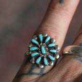 Vintage Sterling Turquoise Cluster Ring 8.25