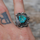 Vintage Sterling Turquoise Feather Ring 6