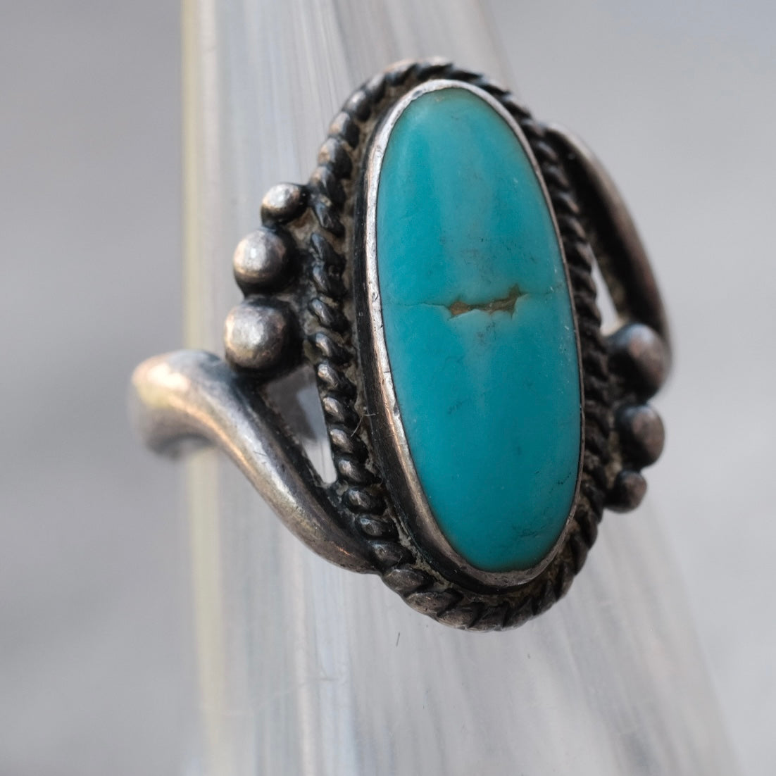 Vintage Sterling Turquoise Ring 4.25