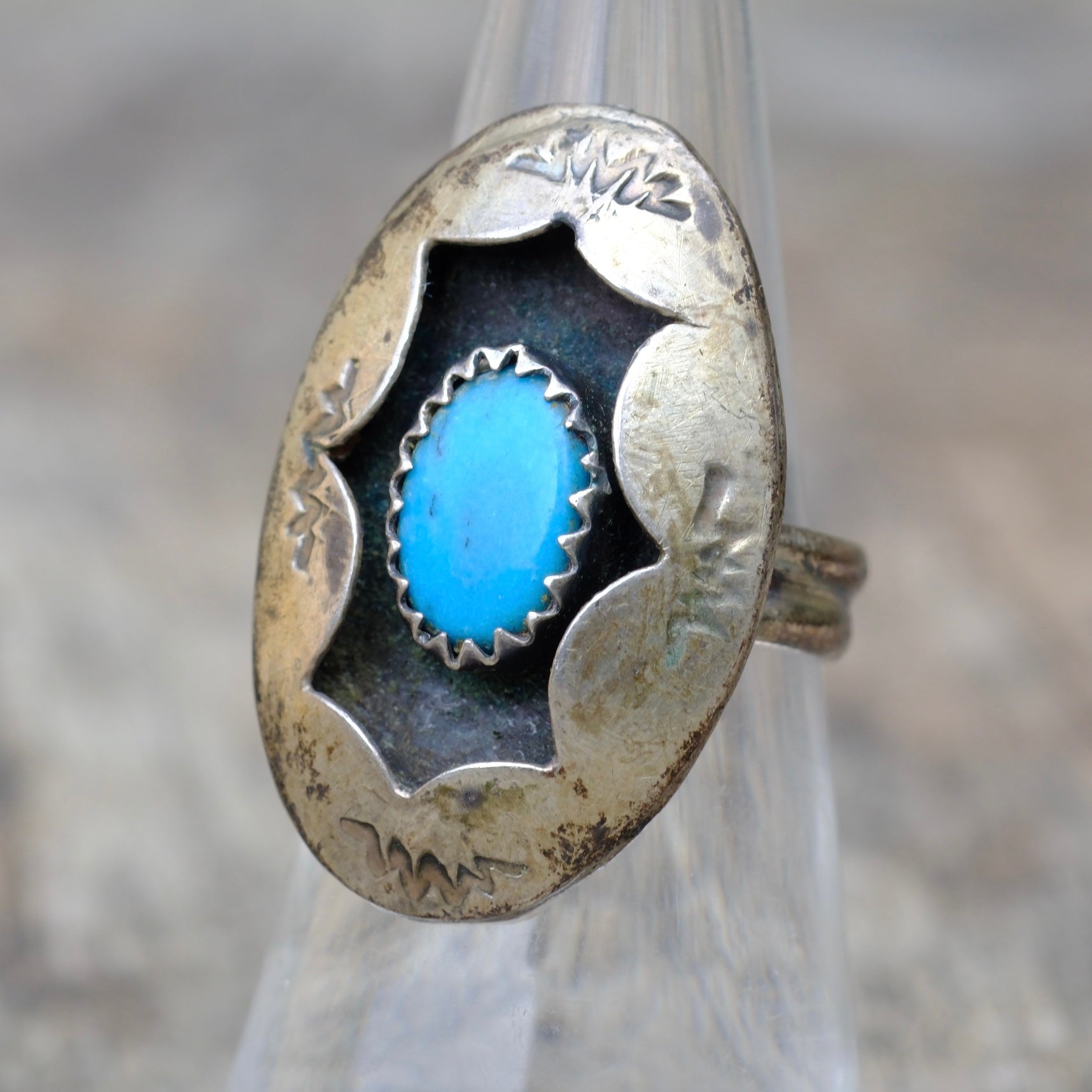 Vintage Sterling Turquoise Shadowbox Ring 6