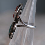 Vintage Sterling Turquoise and Coral Feather Ring 3.75