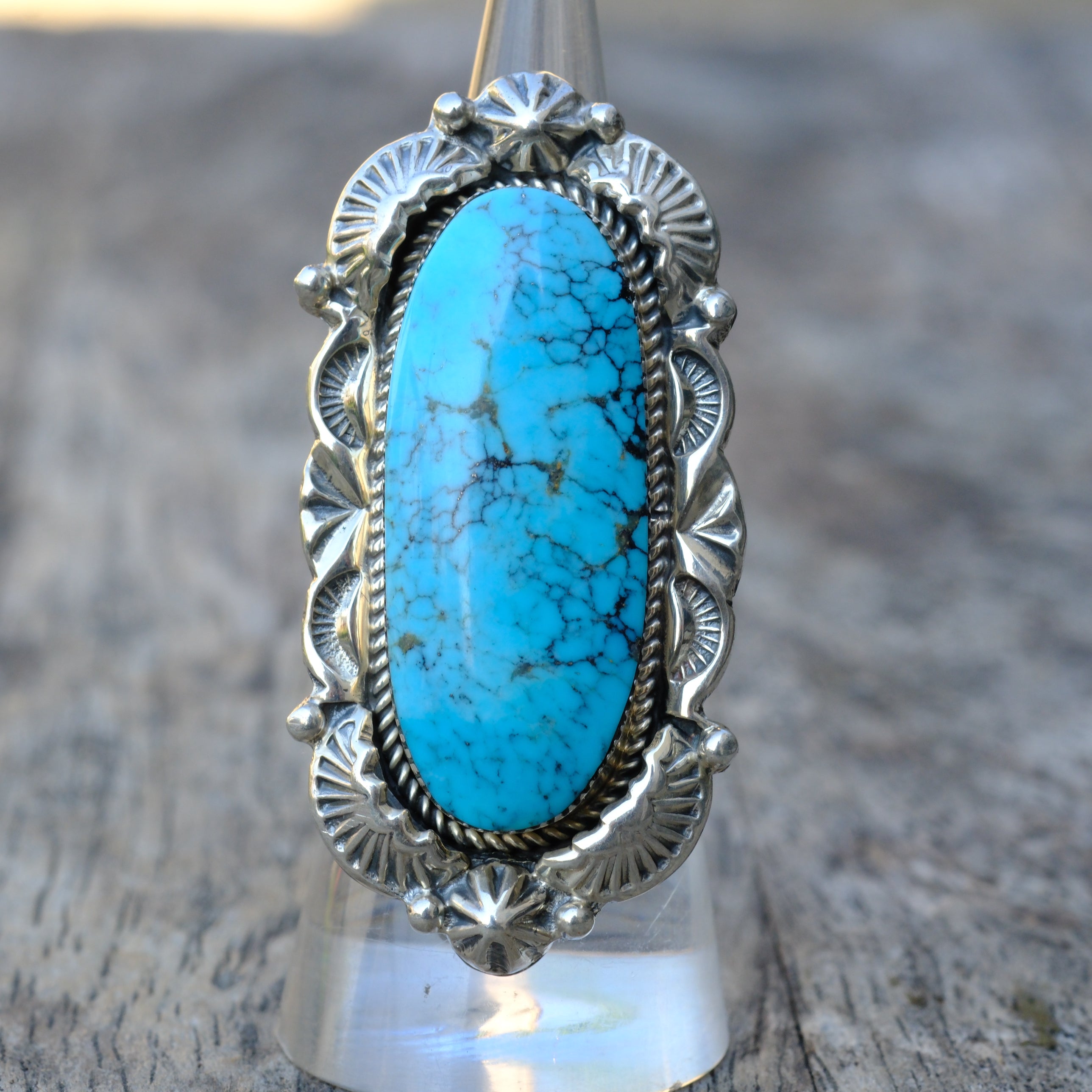 Huge Sterling Silver Turquoise Running Bear Ring 6