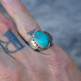 Vintage Sterling Turquoise Stamped Band Ring 6.5
