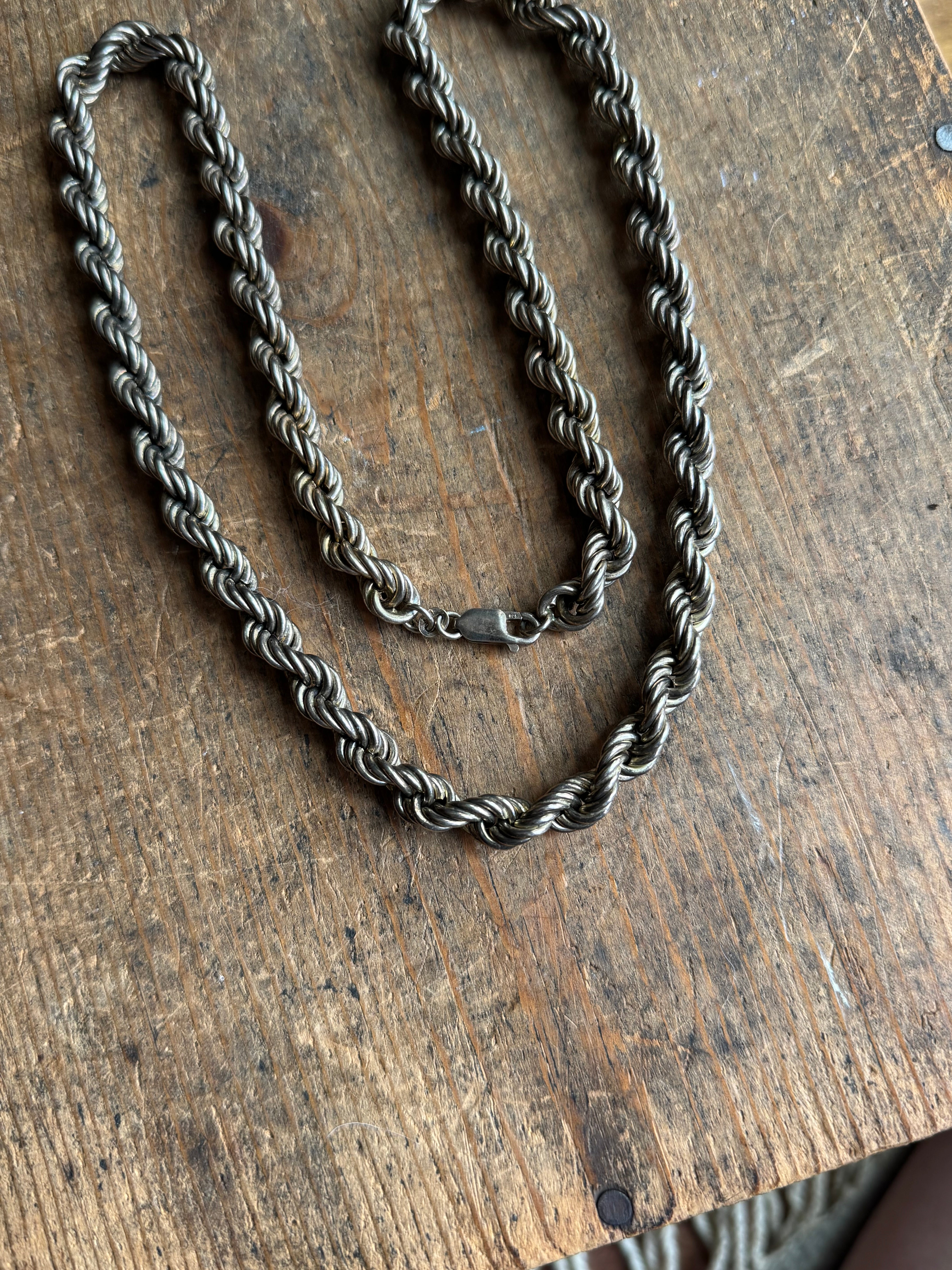Vintage Sterling Silver 24” Heavy Rope Chain
