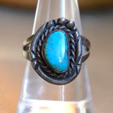 Vintage Sterling Turquoise Roper Ring 8.25