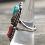 Vintage Sterling Turquoise and Coral Feather Ring 8