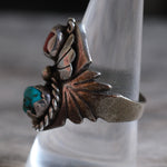 Vintage Sterling Turquoise and Coral Feather Ring 9.75