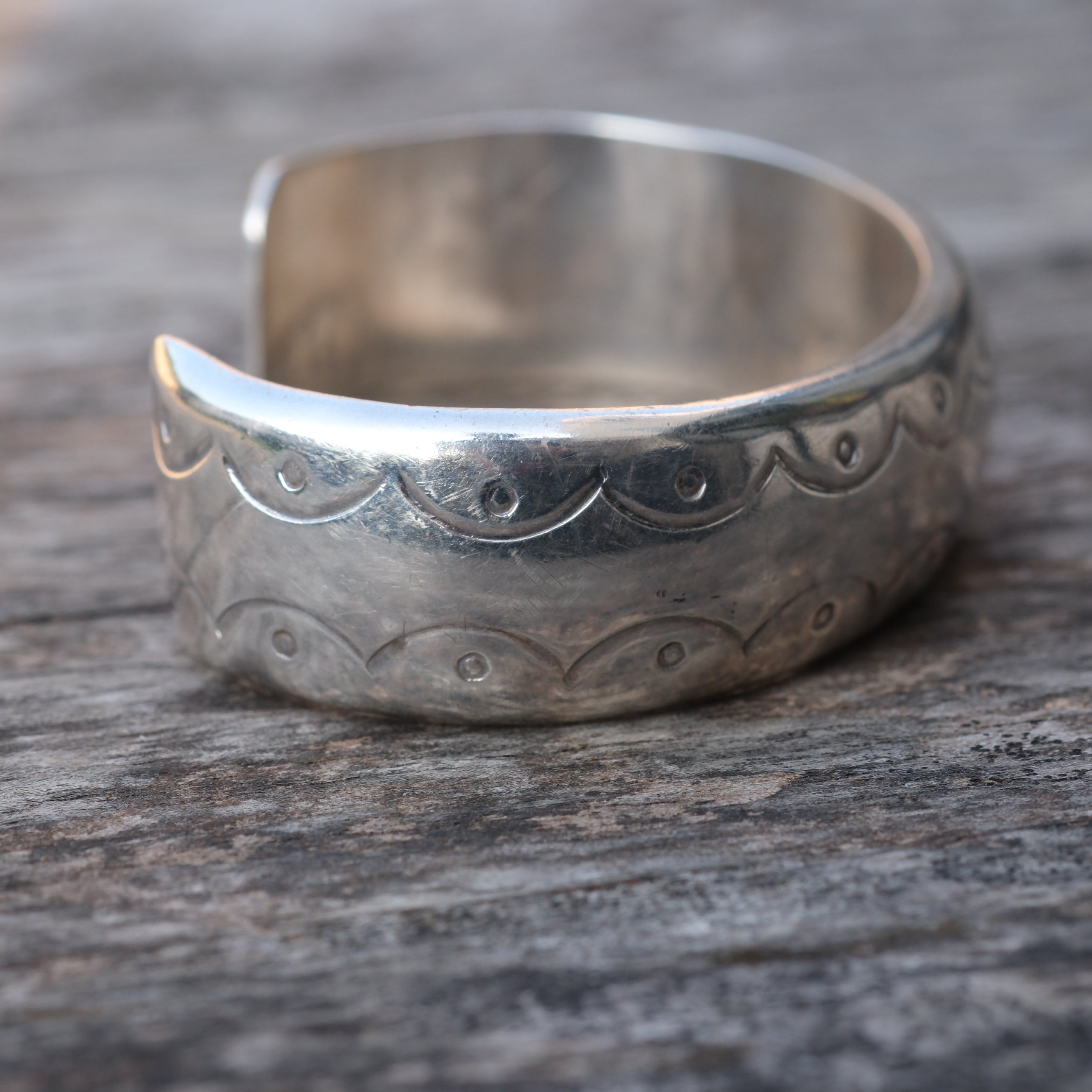 Vintage Sterling Silver Hollow Dome Stamped Cuff