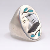Vintage Sterling Multistone Inlay Eagle Ring 9.25