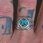 Vintage Sterling Turquoise Stamped Band Ring 10.75