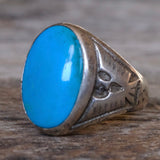 Vintage Sterling Easter Blue Turquoise Thunderbird Ring 9.5