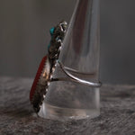 Vintage Sterling Turquoise And Coral Feather Ring 11