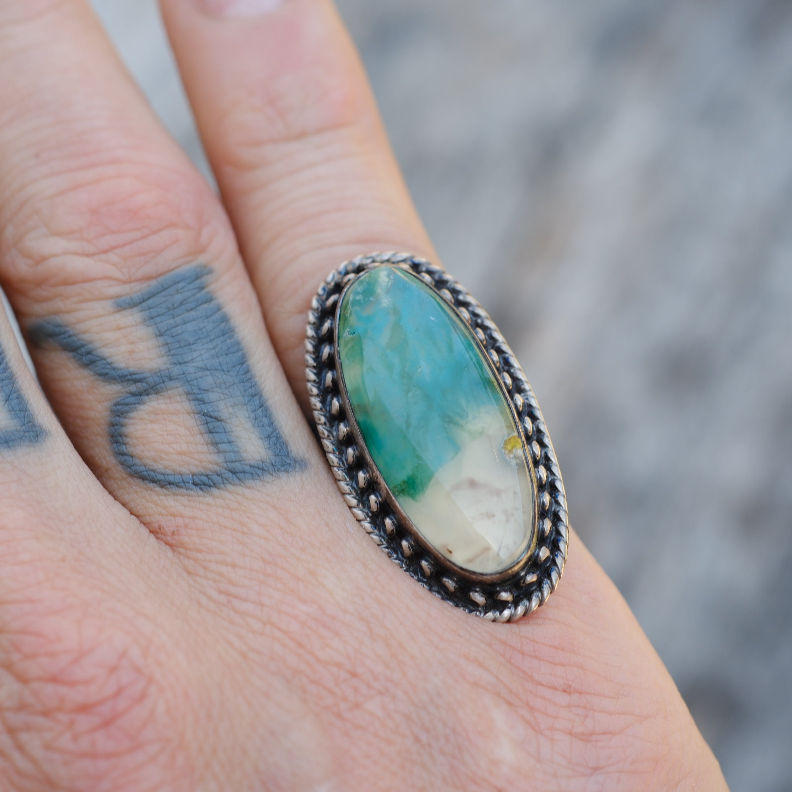Vintage Sterling Agate Ring 6.5