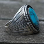 Vintage Sterling Turquoise Ribbed Band Ring 9.25